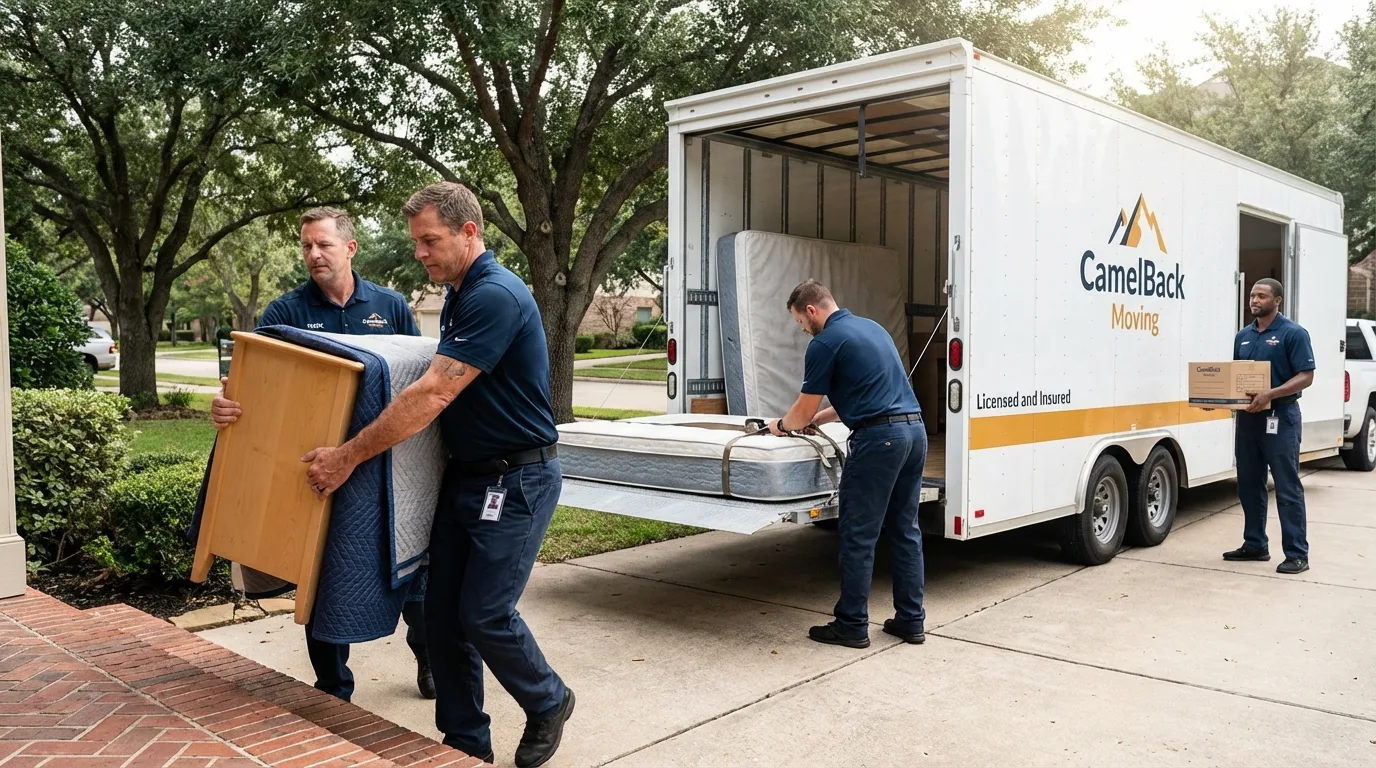 Crew loading residential truck for cross-state move from Albertville, AL